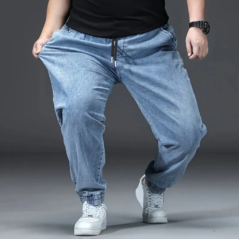 Men's Elastic Waist Loose Straight Jogger Jeans Plus Size Cuffed Ankle Denim Pants pantalones hombre Casual Trousers — image 5
