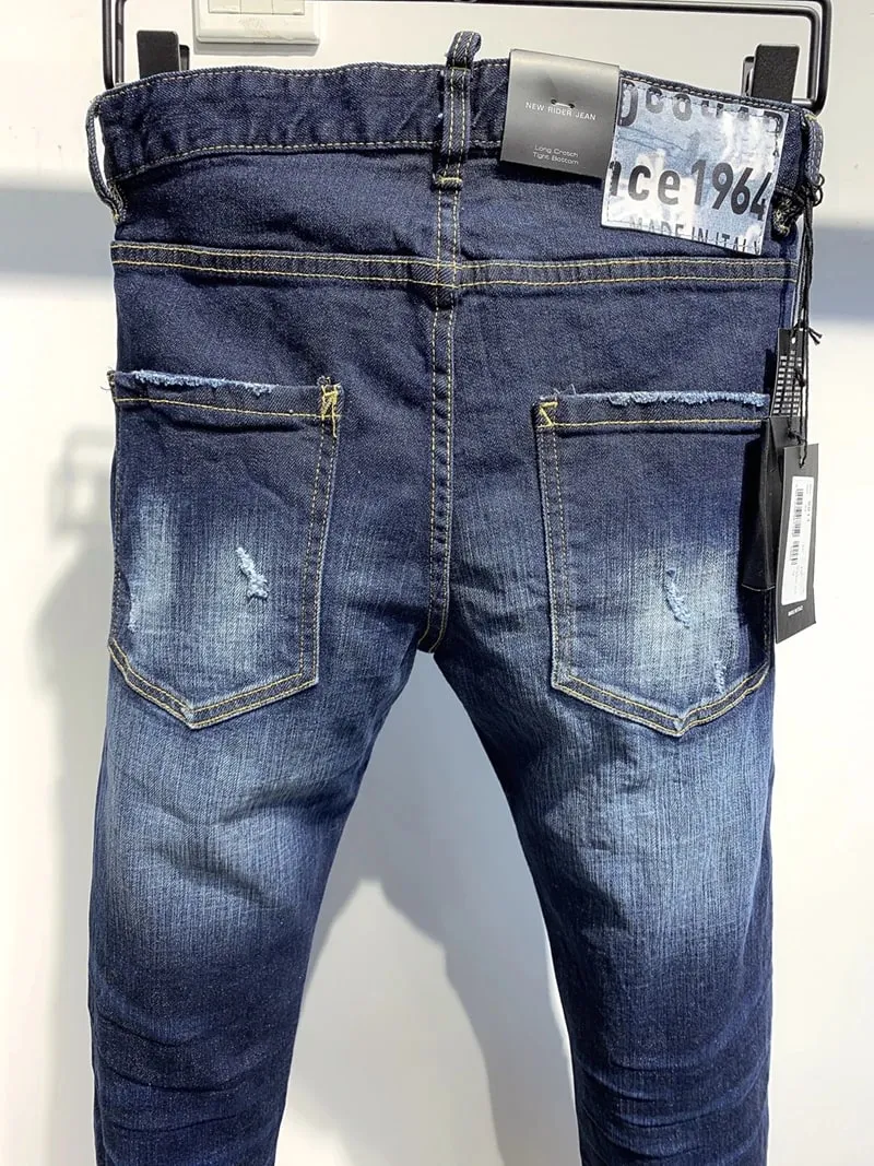 new D2 Men Jeans Badge Printed Coolguy Boy Long Pants Straight Pockets Hole SLIM BLUE embedded jeans pant 9811