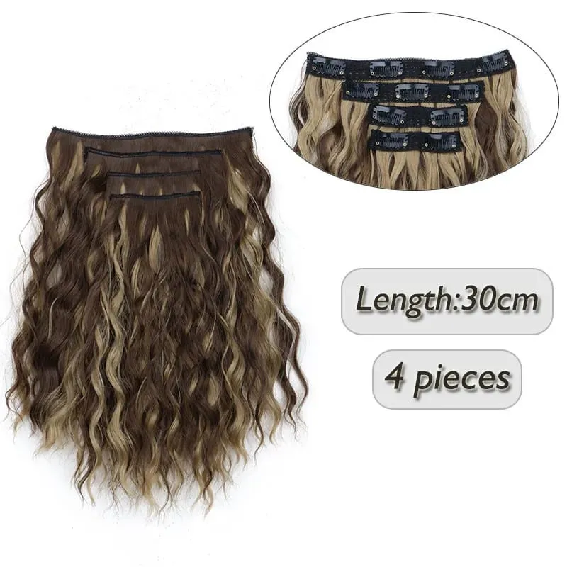 4 Pieces/Set Synthetic Clip In Hair Extensions Short Water Ripple Hair Pieces Soft Fluffy Curly Wig Fashion Hair Accessories — image 13