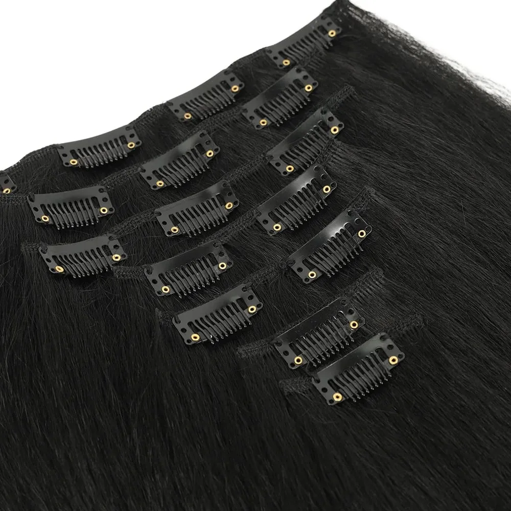 22icnh Synthetic Yaki Straight Clip In Hair Extensions For Women Black Heat-Resistant Fiber 7Pcs/Set Hairpiece — image 6