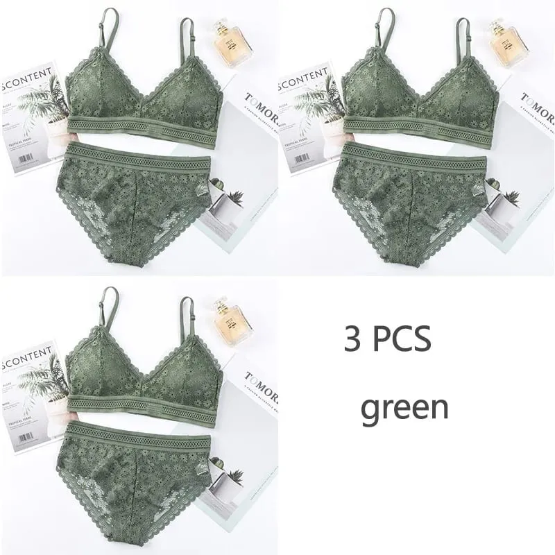 3 Piece Set Bra Sexy Lace Beauty Back Suit Underwear Magtipon ng Seamless Pambabaeng Kasuotang Panty Kumportableng Lingerie — image 12