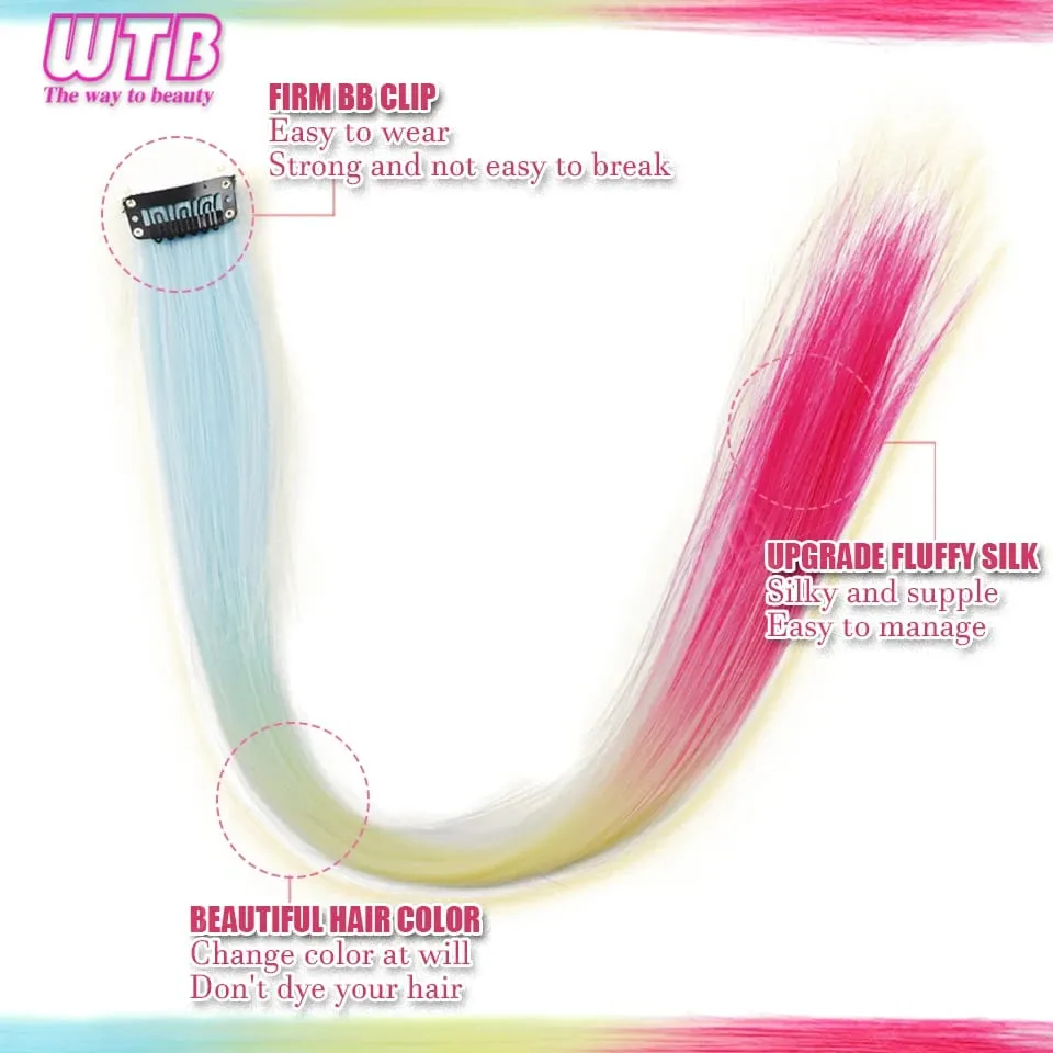 WTB Colored Synthetic Hair Extensions BB Clip Style Gradient Color Hair Extensions Suitable for Women's Daily Wear and Holidays — image 4