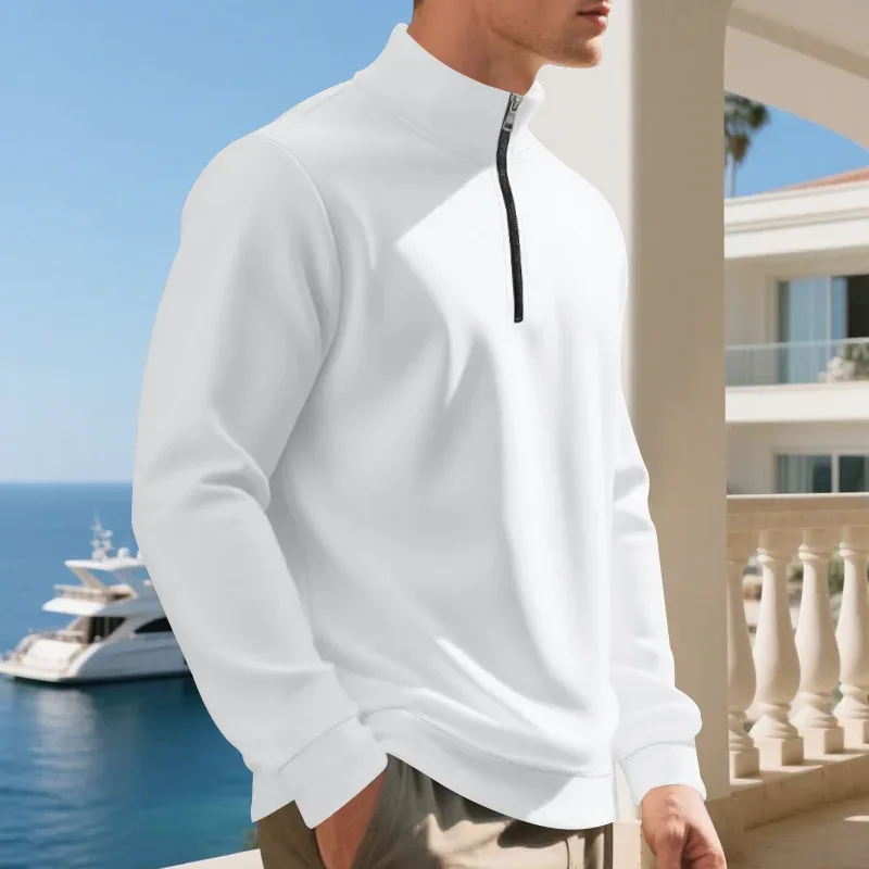2026 New Fleece Lined Half Zip Sweatshirt for Men, Autumn Winter Solid Color Plus Size Casual Pullover Hoodie Daily Leisure Wear — image 3