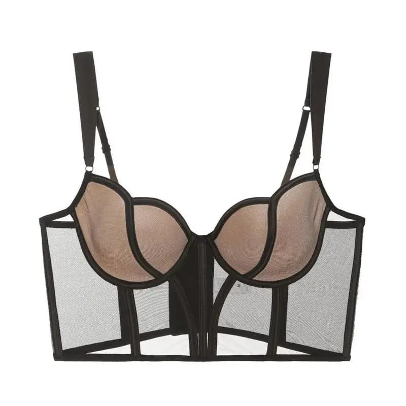 French Long Fishbone Mesh Patchwork Bra Set Slim Shaping Chest Lift Up Sexy Lingerie Outfit Soft Kumportable Underwear S-XL Suit — image 11