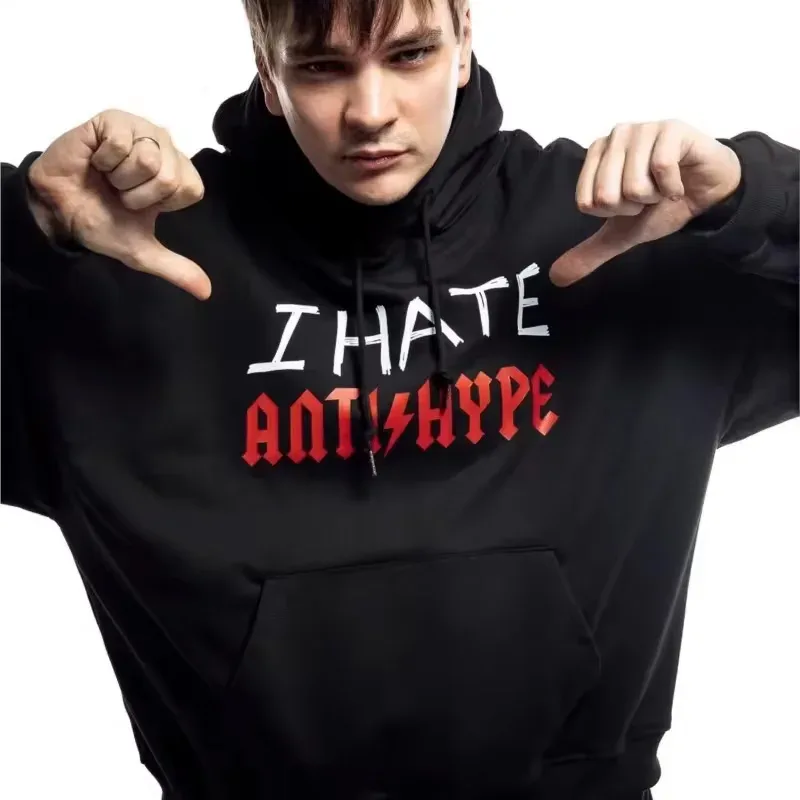 Men's Hoodies I HATE ANTIHYPE Letter Harajuku Oversized Pullover Print Sweatshirt Hip Hop Fashion Y2k Long Sleeve Tops Clothing — image 6