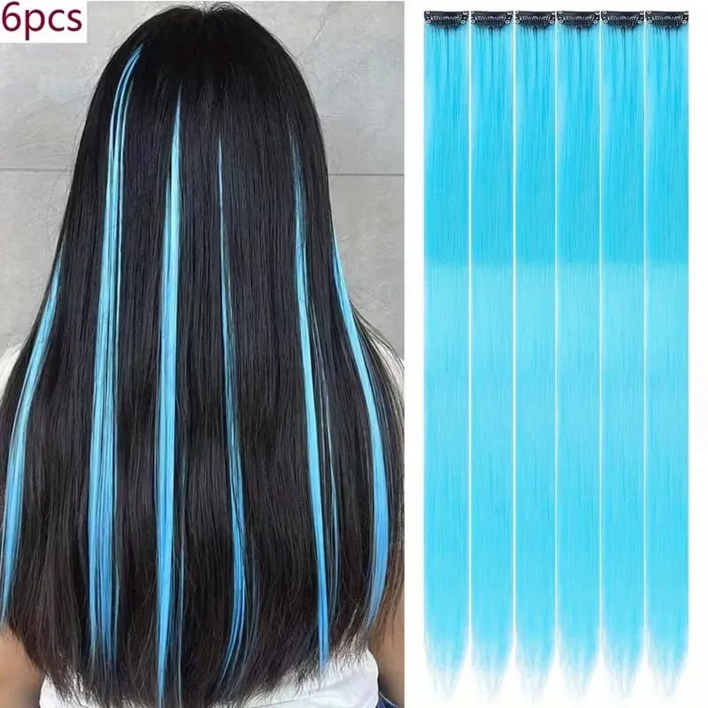 22Inch Synthetic Long Straight 6pcs Hair Extension Clip in Fashion Color Hair Rainbow for Women Daily Use — image 12