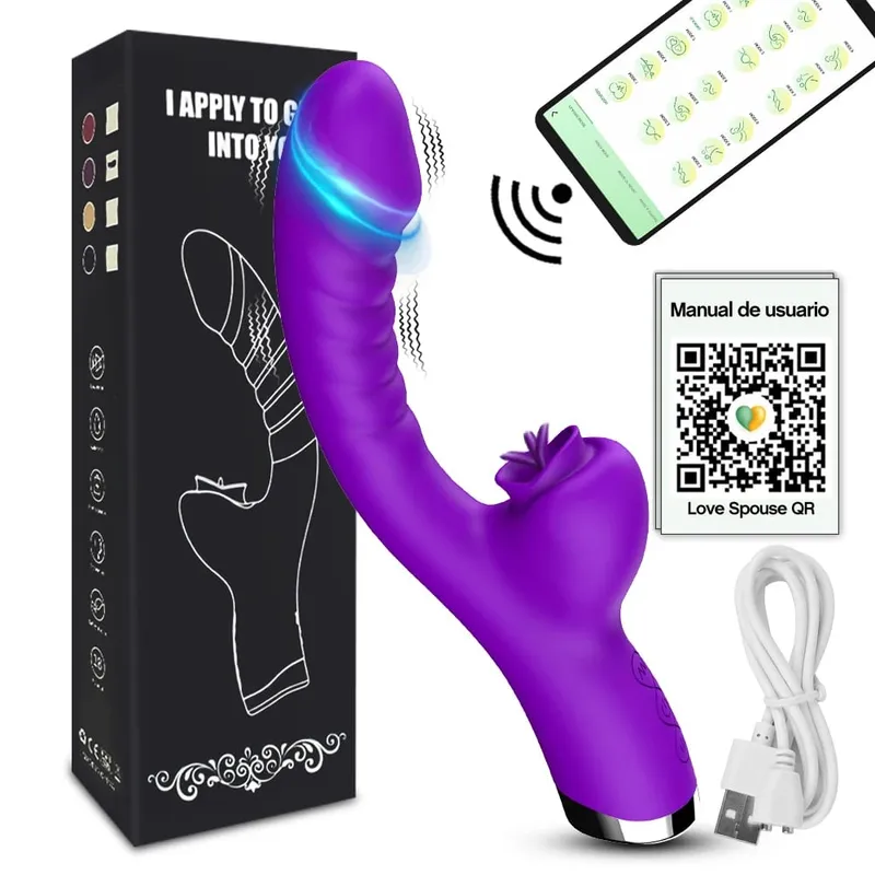 20 Modes Porn Tongue APP Dildo Vibrator G-Spot Vagina Massager Wand Licking Clitoris Stimulator Adult Female Women Sexy Sex Toys