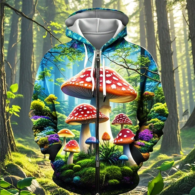 Cogumelo 3D Impressão Zipper Hoodie Homens Mulheres Casual Moda Moletom Com Capuz Masculino Oversized Agasalho Hoodies Homem Casaco Roupas — image 16