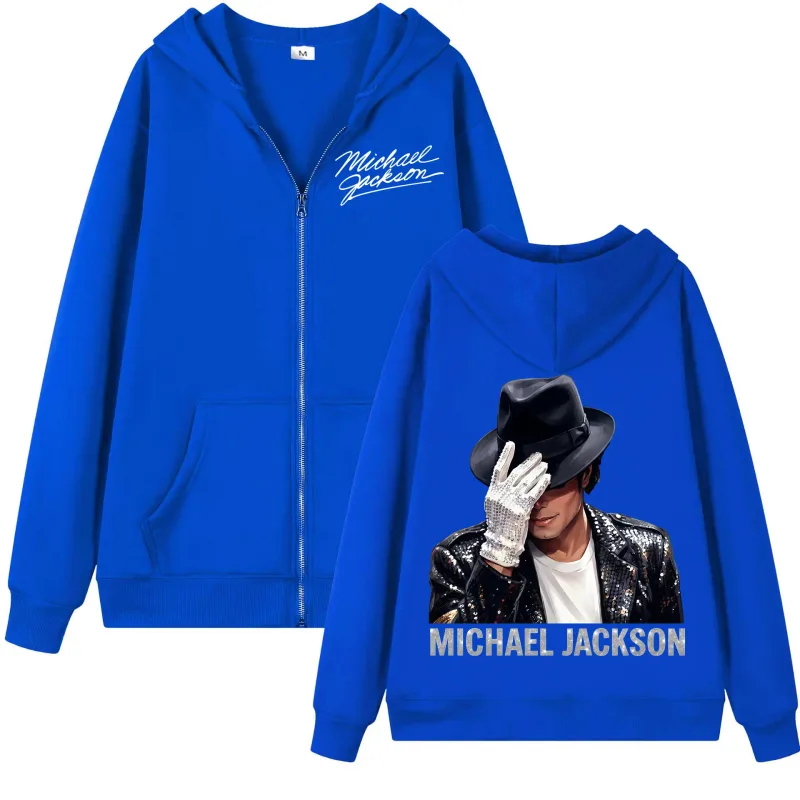 90's Rock Singer Michael Jackson Zipper Hoodie Vintage Fashion Zip Up Hooded Sweatshirts Men Women Casual Loose Fleece Pullovers — image 5