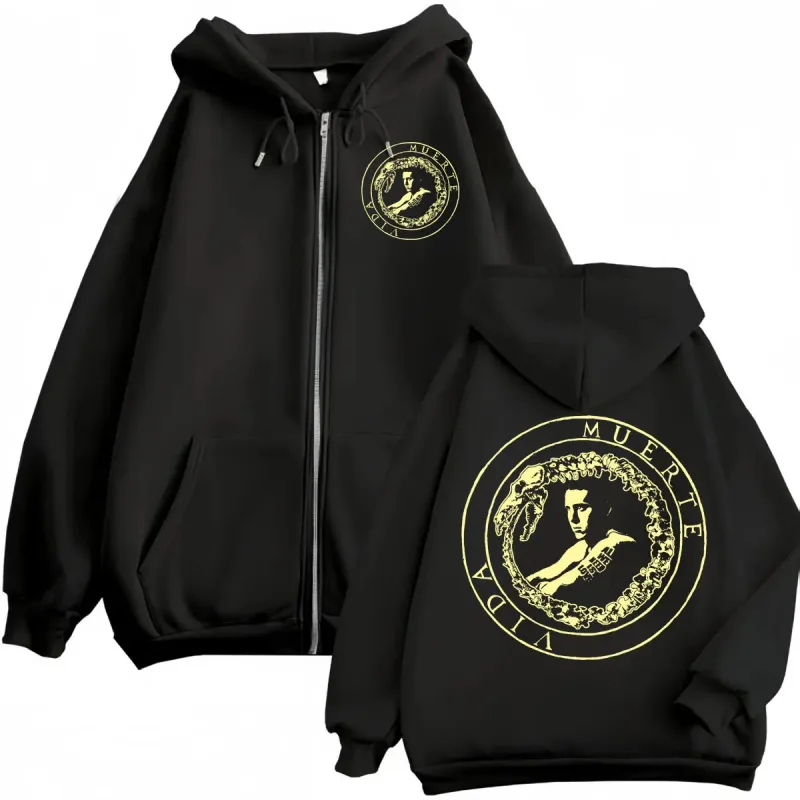Canserbero Tudo o que precisamos é amor Muerte Vida Merch Zipper Hoodie Moda masculina Hip Hop Zip Up Moletons Casual Pulôveres de lã — image 16