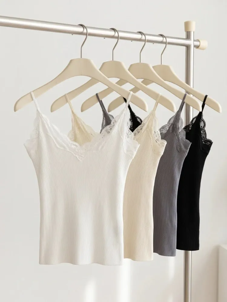 Korean Lace Women Tank Top Cute Camis Sexy White Crop Top Female Sleeveless Black Vest Summer 2026 Coquette Y2k Clothes — image 1