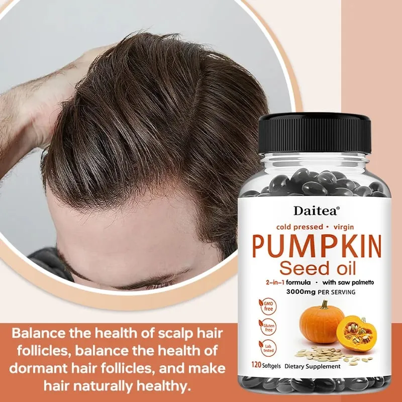 Óleo de semente de abóbora + extrato de Saw Palmetto apoia a próstata e o sistema urinário, cuidados de saúde para os cabelos, anti-perda de cabelo, saúde masculina — image 5