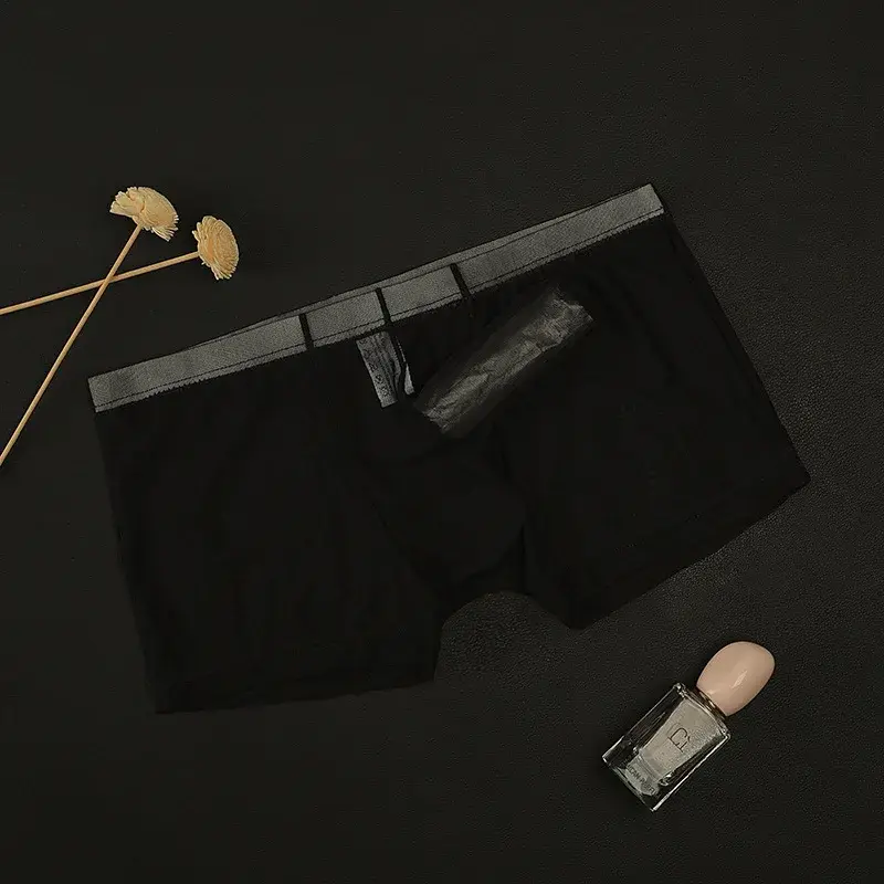 Cueca boxy masculina erótica gays sexy cintura baixa elefante nariz boxer shorts malha fina transparente respirável calcinha leve — image 1
