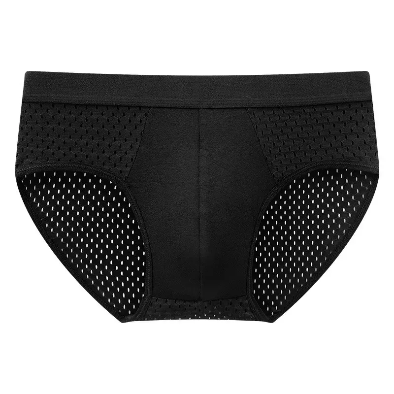 Homens sólidos verão roupa interior de seda gelo boxershorts cuecas respiráveis roupa interior de fibra de carbono de bambu anti-bacteriano oco calcinha