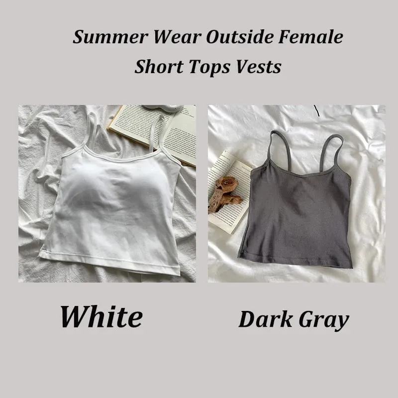 2PCS/SET Women's Basic Cotton Camisole madam Solid Color Spaghetti Straps Sleeveless Slim Vests Breathable Short Sleeveless Tops — image 17
