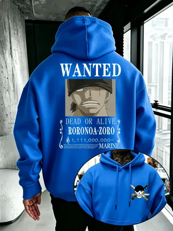 Bandai One Piece Mens Hoodie New Autumn Winter High Quality Warm Pullover Featuring Zoro Wanted Poster Print Casual Style — image 10