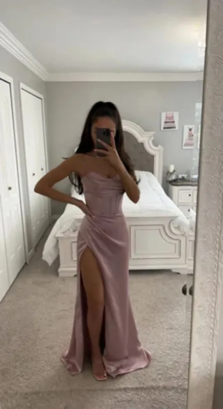 Ny sommarbalklänning damsele ärmlös enfärgad klänning One Word Neck Slim Fit Öppen rygg Slits Röd Sexig klänning — image 9