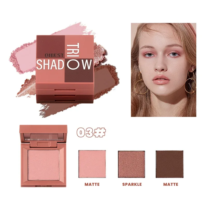 1 piece three in one eye shadow palette portable makeup matte and shiny finish multi-functional neutral tone easy to mix — image 10