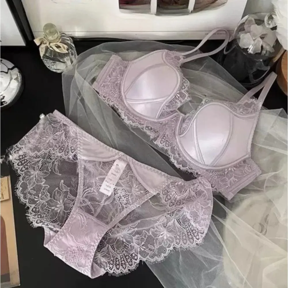Push Up Bra Women Sexy French Lace Minimizer Full Coverage Wireless Thin Anti Sagging Comfort Support Lingerie S-XL