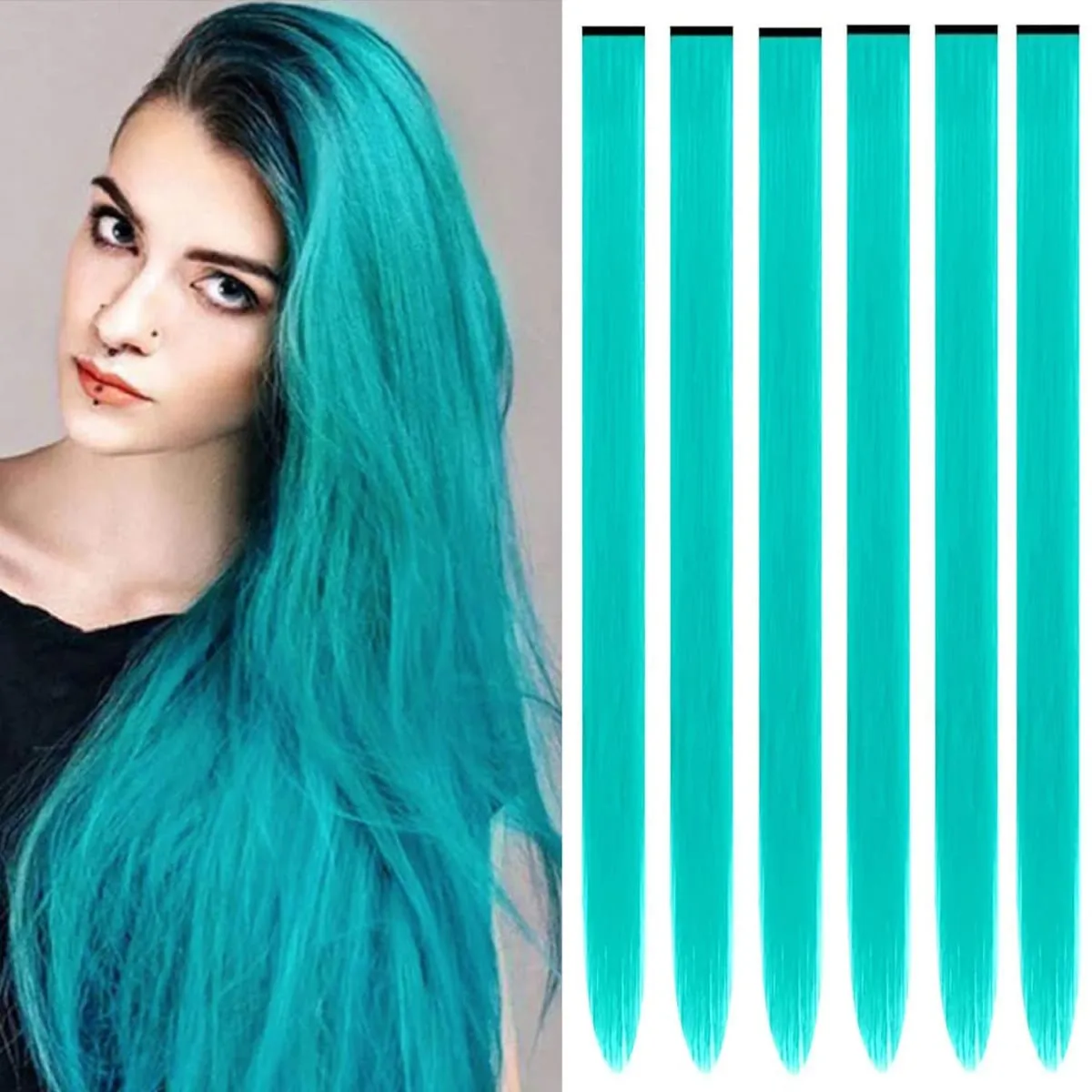 6 Pcs Clip Ins Hair Extensions 22 Inch Straight Colorful Clip In Hair Extensions Rainbow Party Highlights Synthetic Hairpiece — image 16