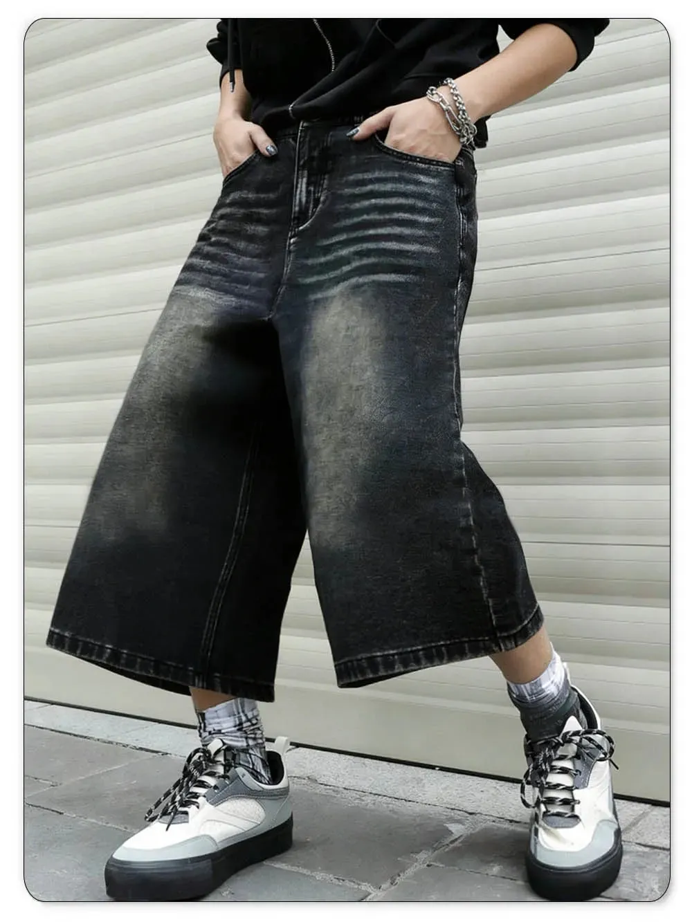 American Retro Classic Black Ultra Baggy Wide Leg Men's Denim Shorts Spring Summer Casual Oversized Jeans Men's Clothes — image 9