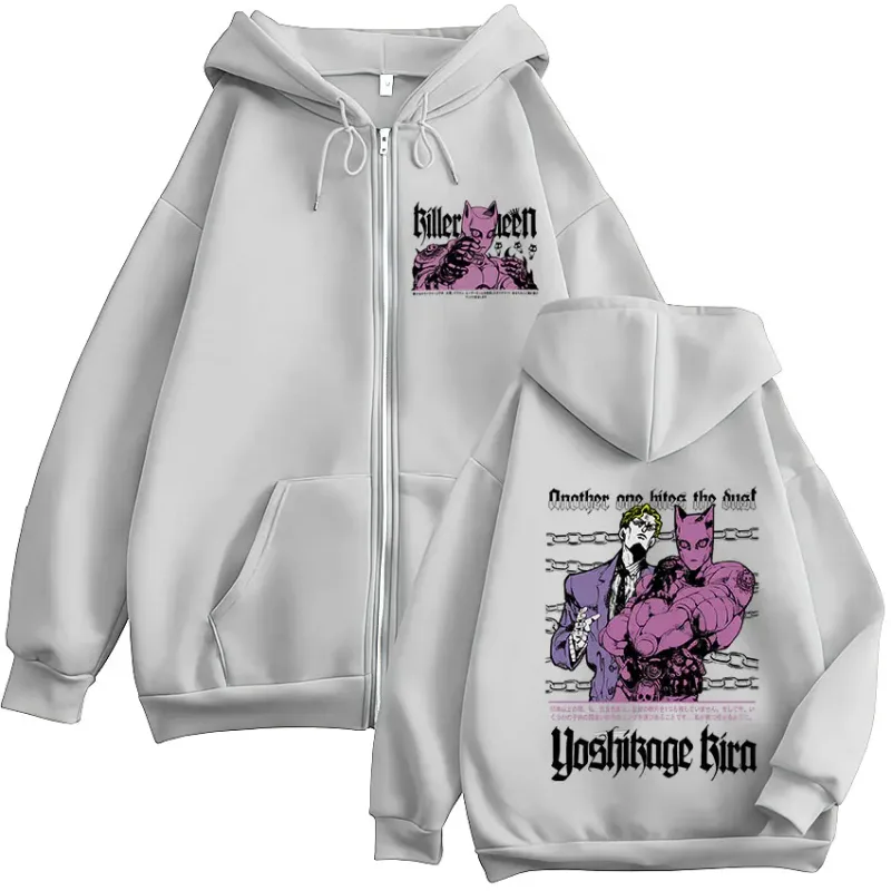 Anime Jojo Bizarre Adventure Kira Yoshikage Killer Queen Zipper Hoodies Men Women Clothing Fashion Zip Up Sweatshirts Jackets
