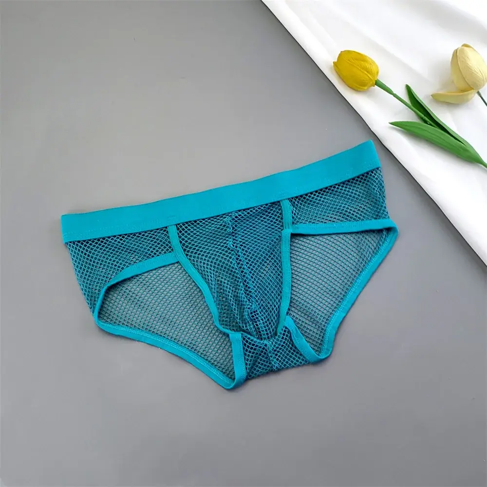 Cuecas masculinas de malha vazada com bolsa em U, cintura baixa, cuecas de biquíni transparentes, calcinhas respiráveis, tamanho grande — image 5