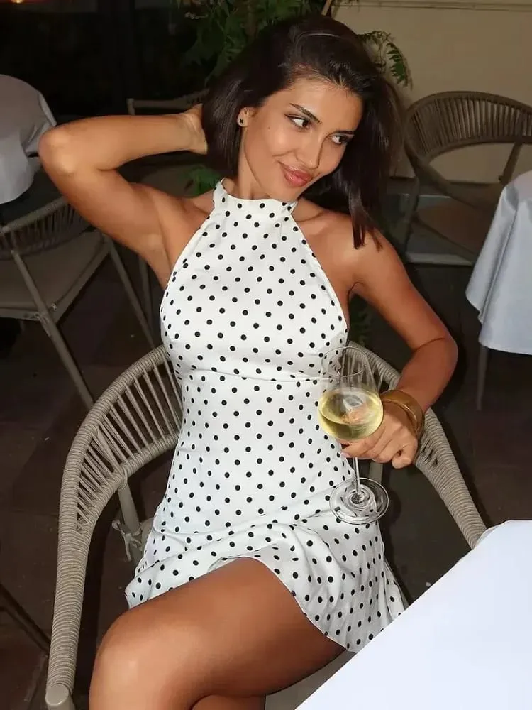 Chic sem costas polka dot halter vestido feminino sem mangas fora do ombro rendas até mini vestidos 2026 verão senhora festa de férias robe — image 2