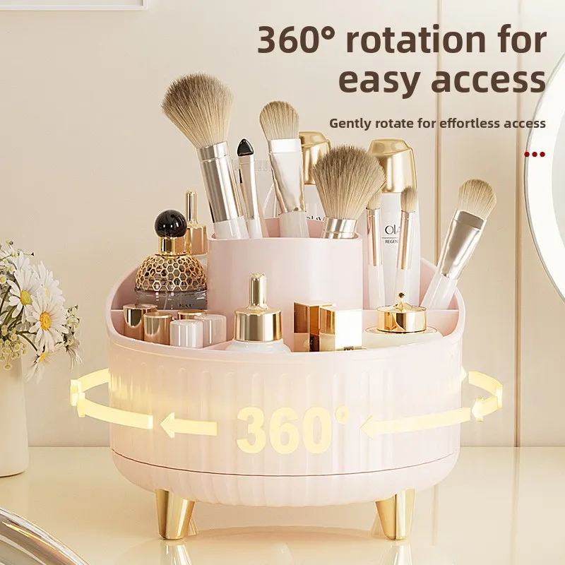 360° Rotating Makeup Organizer - 1pc Plastic Cosmetic Storage with 7 Compartments - Multi-Functional Holder for Brushes — image 2