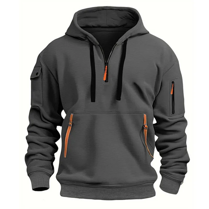 Moletom com capuz masculino com vários bolsos, zíper casual, esportivo, masculino/feminino, plus size, pulôver solto, moda, moletom de manga comprida — image 5