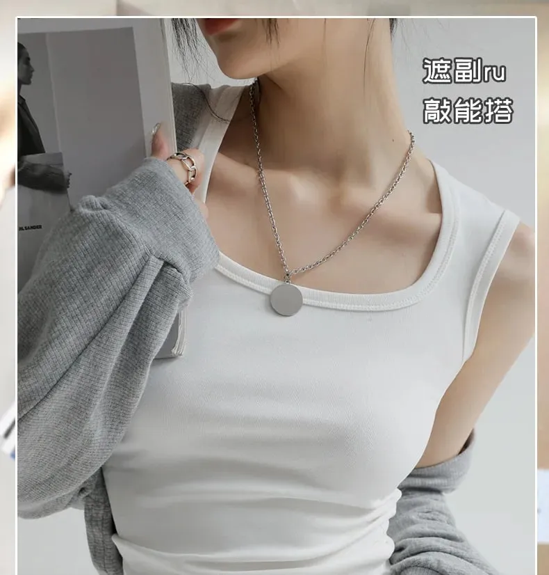 Women's Solid Color Wide Strap U-Neck Sleeveless Tank Top Summer Slim Fit Casual Basic Inner Wear Streetwear Vest — image 8