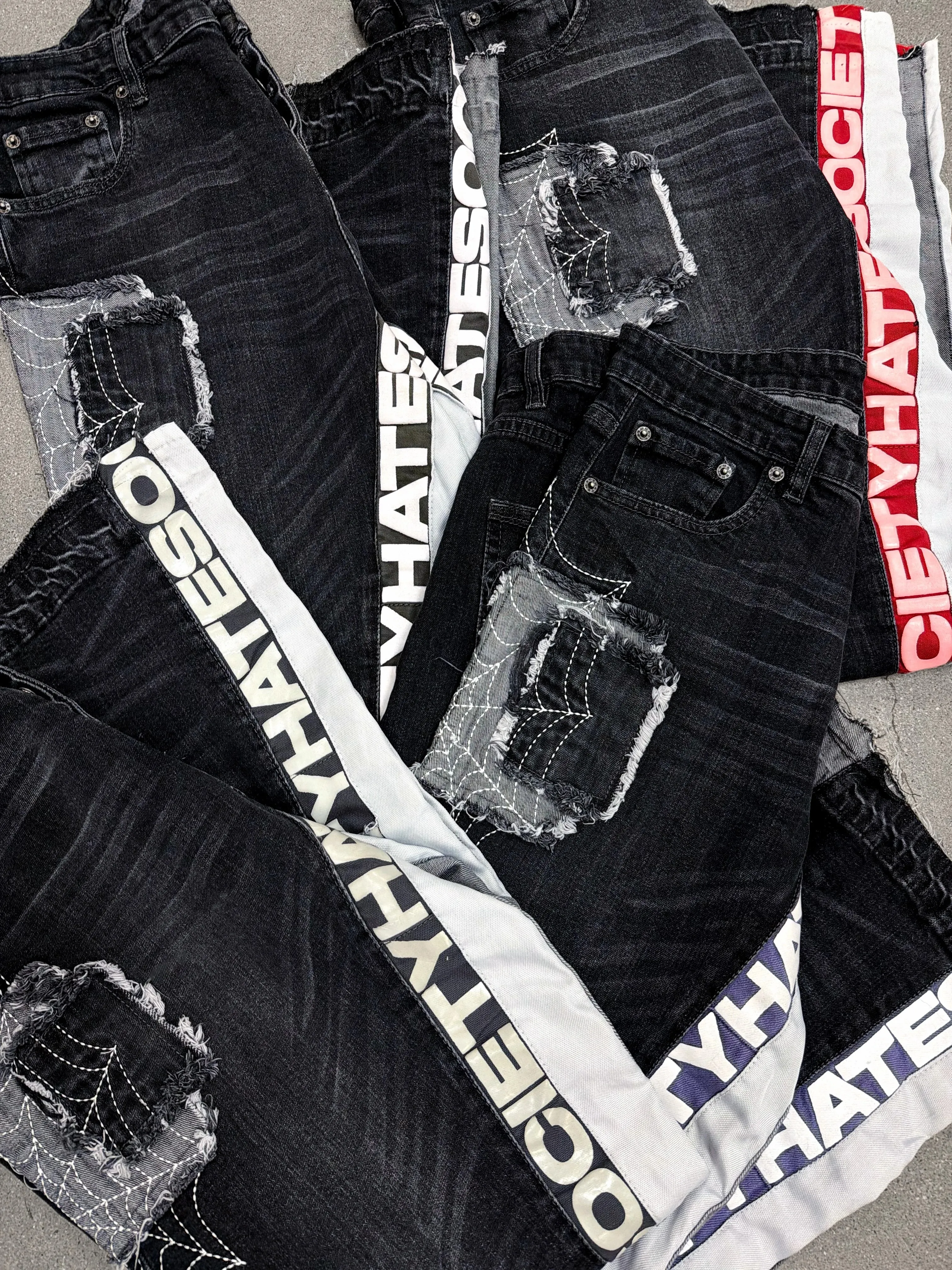 Y2k Hate Society Flared Jeans Men Retro Spider Web Embroidery Washed Jeans American Hip Hop Streetwear Unisex Bootcut Jeans — image 6