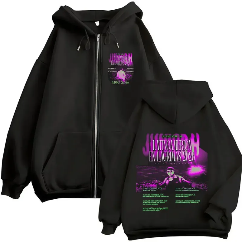 Junior H Latinoamerica En Lagrimas Tour 2026 Zipper Hoodies Men's Women Fashion Casual Zip Up Sweatshirts Pullovers Streetwear — image 1