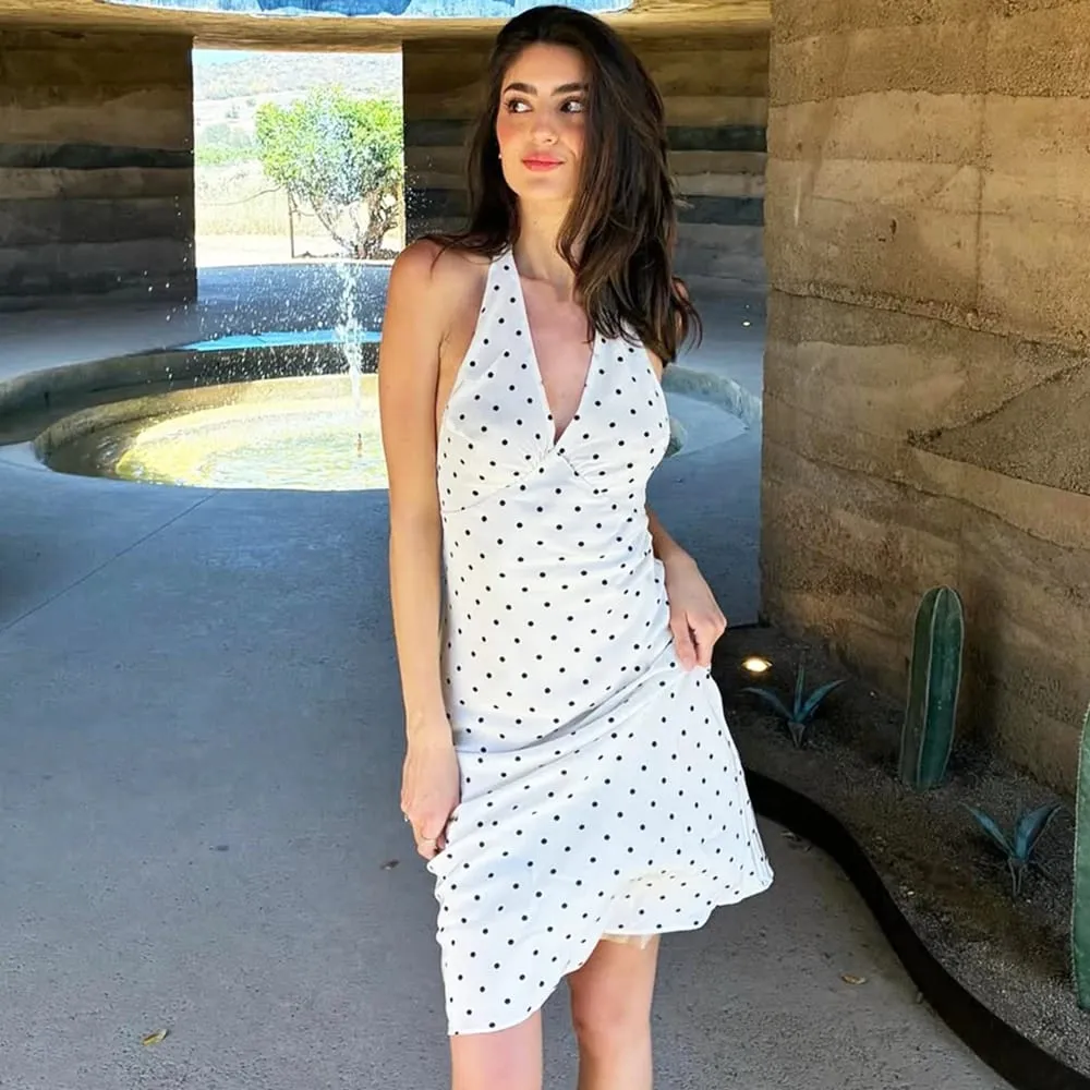 Tuularose Polka Dot Hanging Neck Long Dress Babae Elegant Strapless Sexy Lace-up Walang Sleeveless Backless Fashion Club Party Dresses — image 3