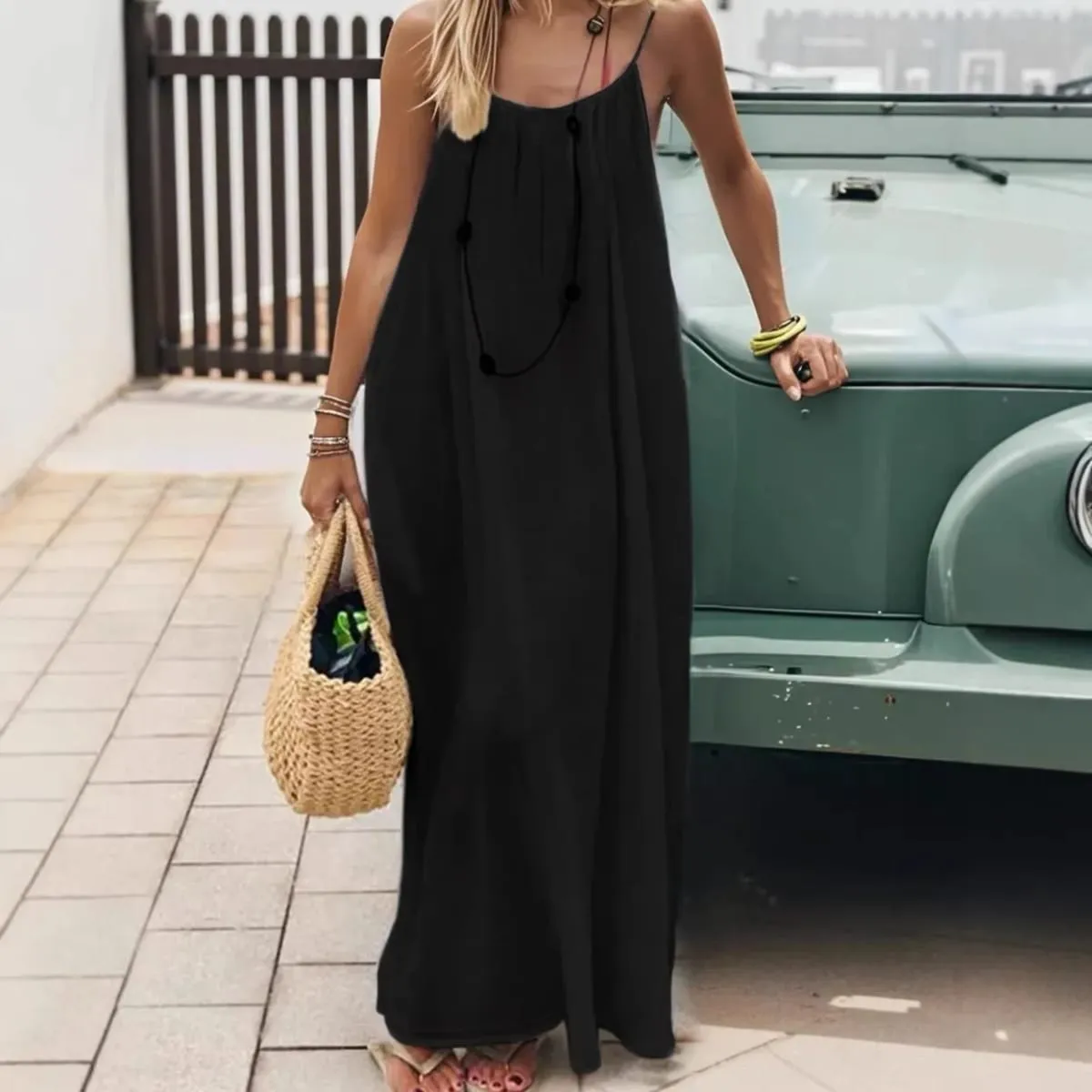 Women's Loose Sundress Sexy Backless Lace Up Slip White Linen Homewear Long Maxi Party Dresses OUFY-20260409001 — image 4