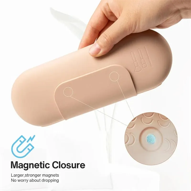 Silicone Makeup Brush Holder Travel Cosmetic Bag Case Soft Portable Cosmetic Face Brushes Holder with Magnetic Closure — image 3