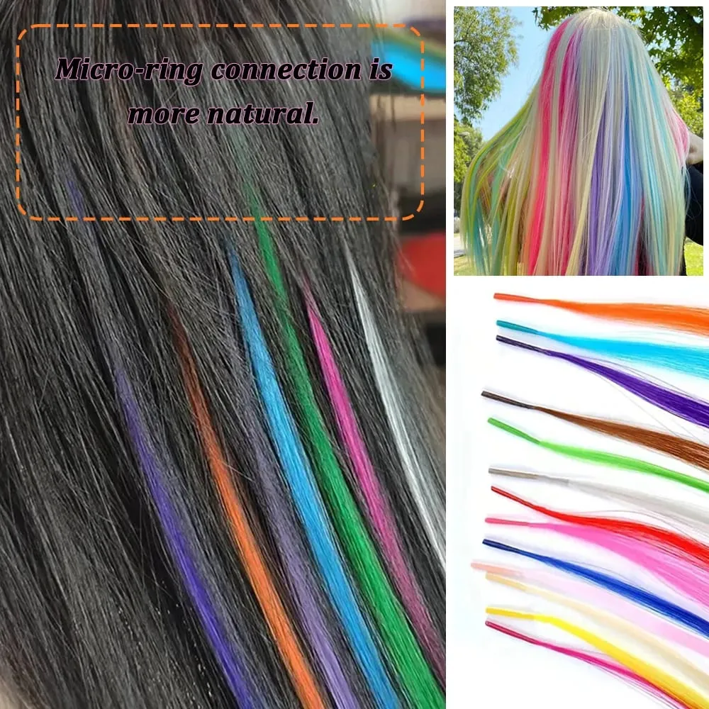 20 Strands Synthetic I-Tip Fusion Hair Extensions Party Colors 16" Straight Heat Resistant Highlight Feather Hairpieces Festival — image 3