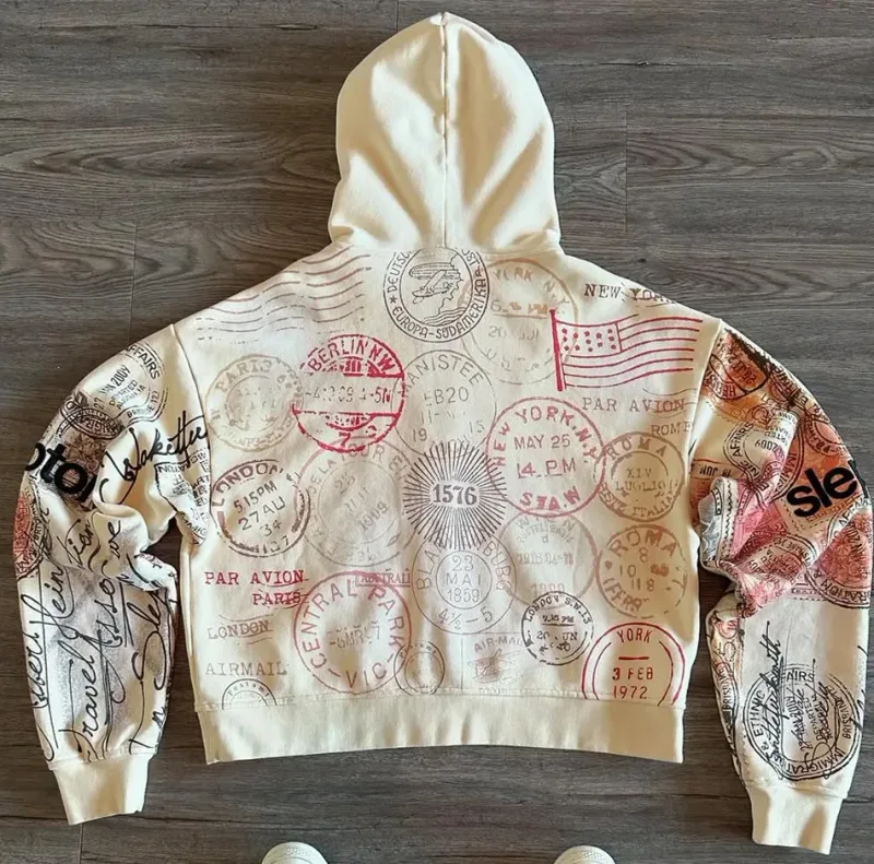 เสื้อแจ็คเก็ตซิปHoodie Apricotพิมพ์ตัวอักษรการ์ตูนแฟชั่นRetro Y2K High Streetผู้ชายและผู้หญิง — image 6