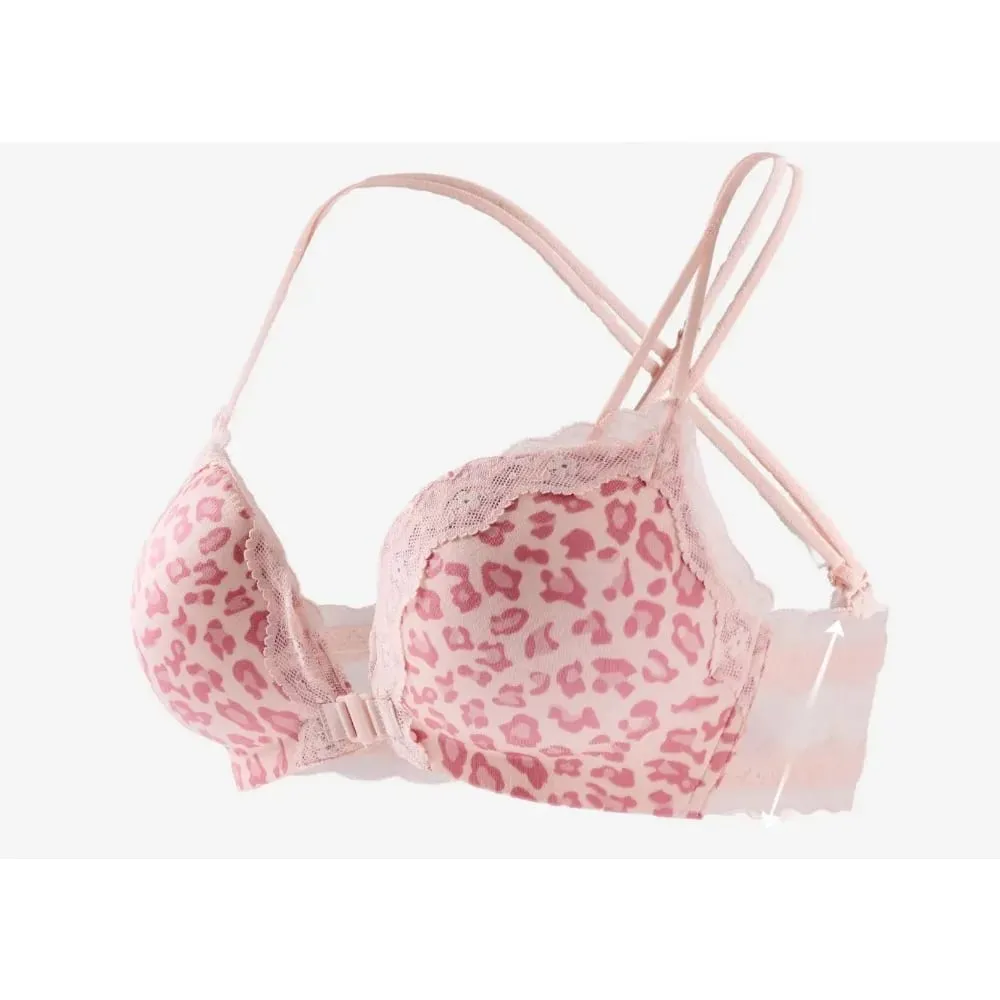 Women Leopard Front Closure Push Up Bra Small Bust Anti Spill Side Support Sexy Back Brassiere Size 32-38ABC Daily Wear Lingerie — image 1