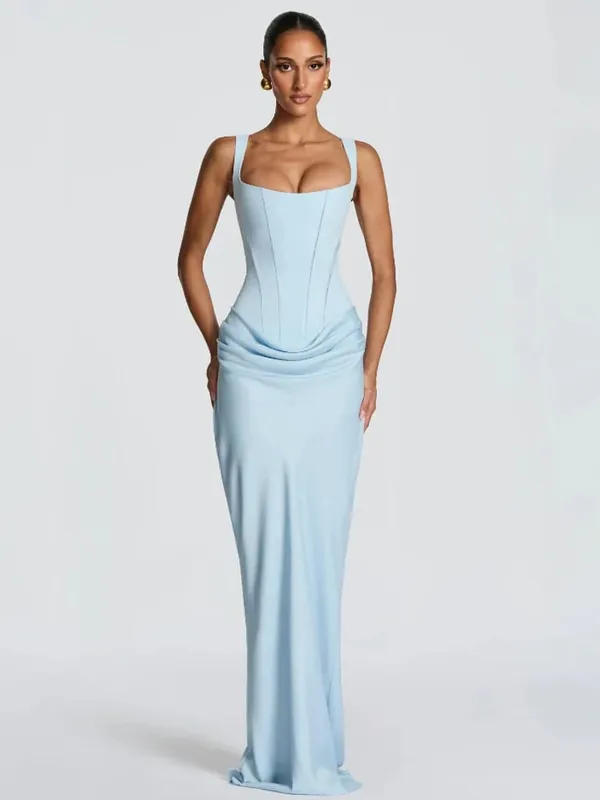 Elegante amarelo sem alças plissado vestido longo feminino chique sólido sem mangas cintura cinching split vestido 2026 senhora festa de noite robes — image 14