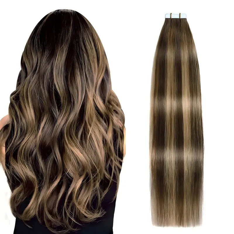 Invisible Tape in Hair Extensions Real Remy Hair Hair Extensions for Women Ash Blond mixed Platinum Blond Straight Hairpieces