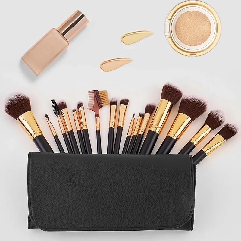 Professional 16PCS Makeup Brushes Set - Soft Fluffy Bristles for Eye Shadow Foundation Premium Leather Case Luxe Textured Cosmet — image 1