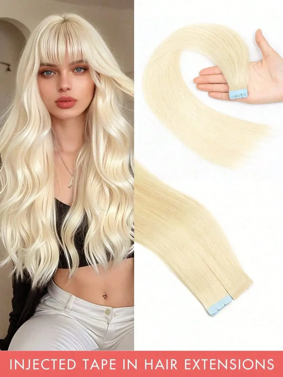 Mini Tape In Hair Extensions 12-20 Inches 10pcs/20pcs Invisible Human Hair Natural Tape In Hair Extention 60 Platinum Blonde — image 2