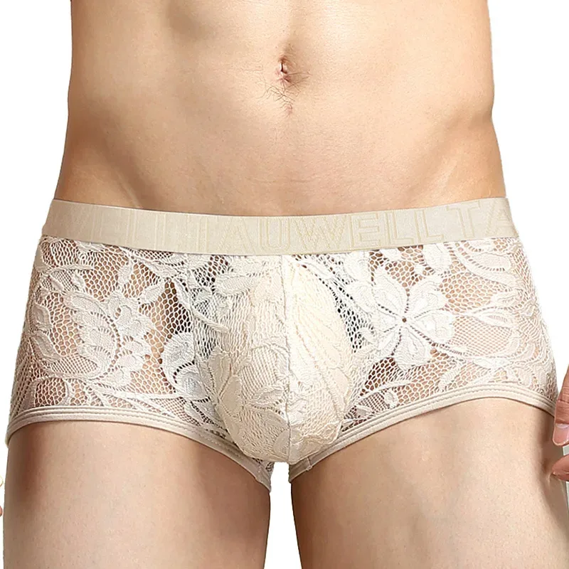 Tawell Boxers för män Fashionabla sexiga spetsbyxor U Convex Pocket Flats Underkläder — image 3