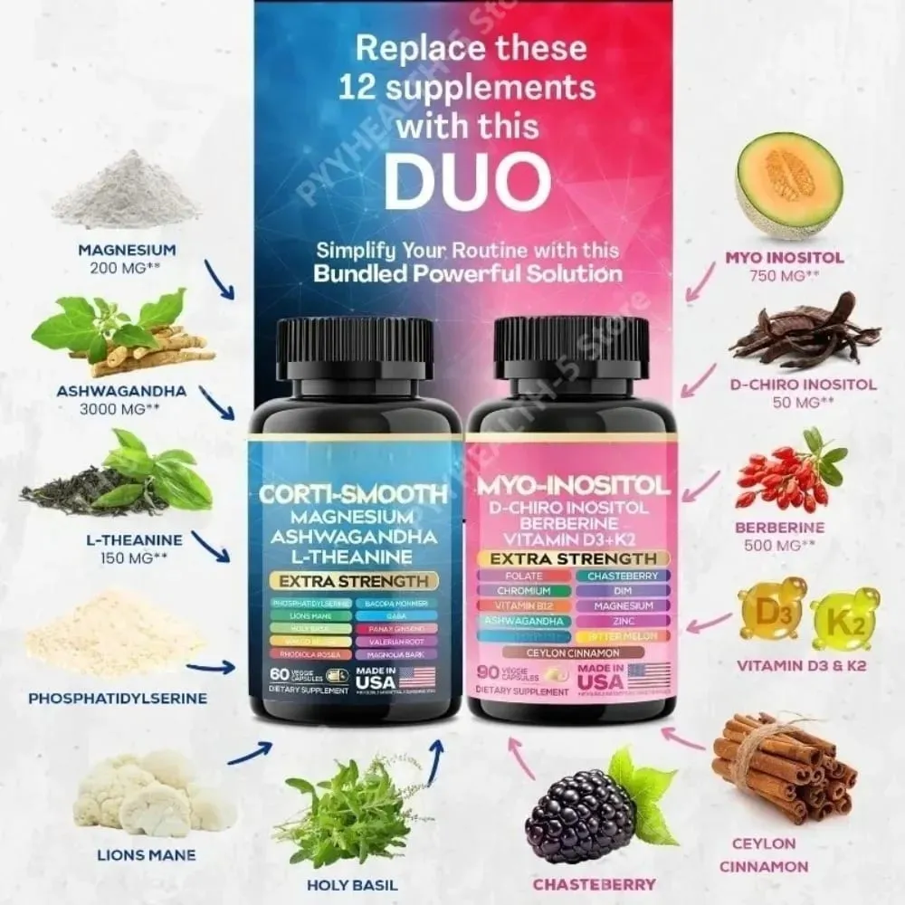 Cortisol & Myo-Inositol Supplement Bundle Soothe & Smooth Bundle 13-in-1 Cortisol Balance Magnesium Ashwagandha L-Theanine — image 2