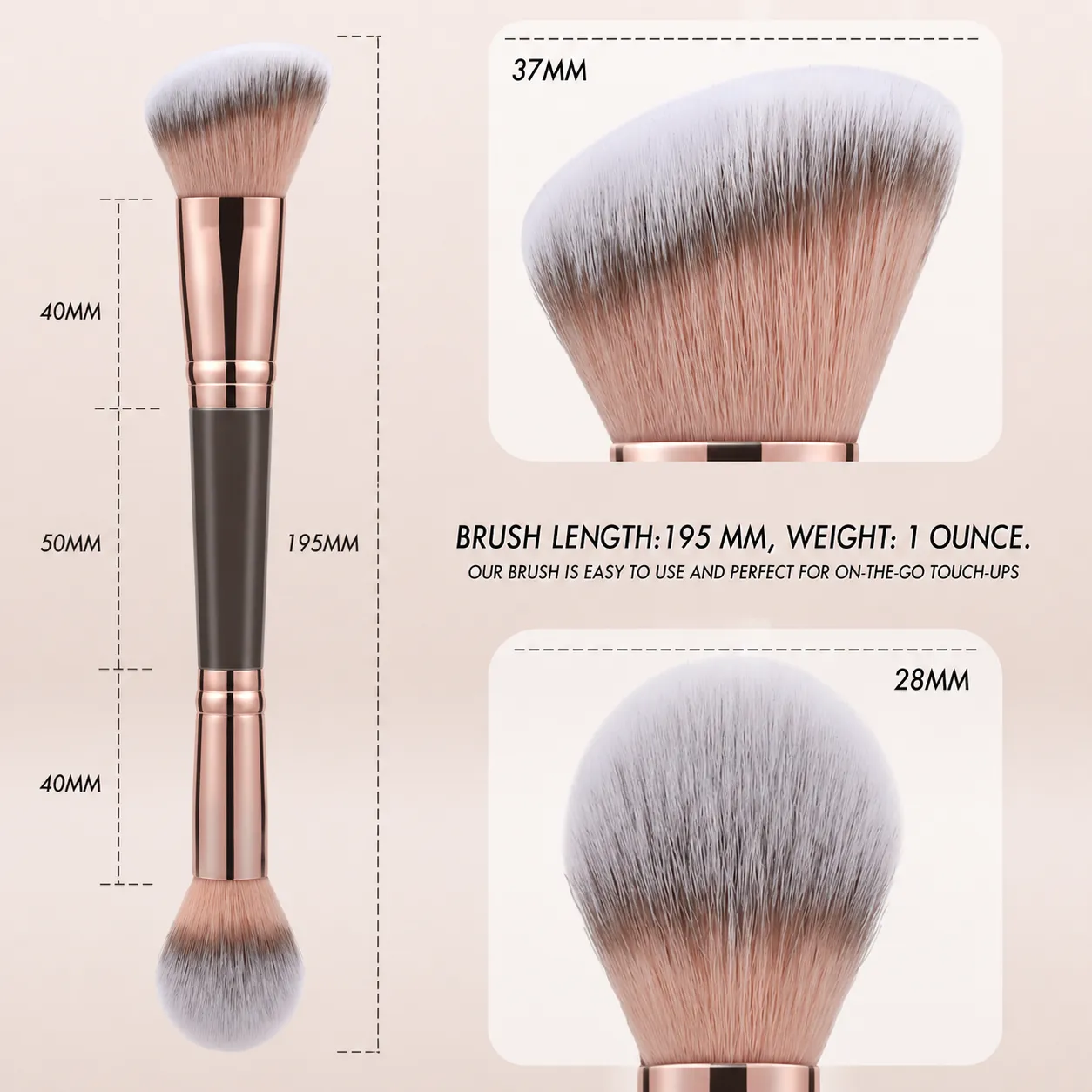 Double Ended Bronzer Brush Angled & Round Contour Brushes for Beauty Blending Liquid Powder Concealer Cream Cosmetics Blush