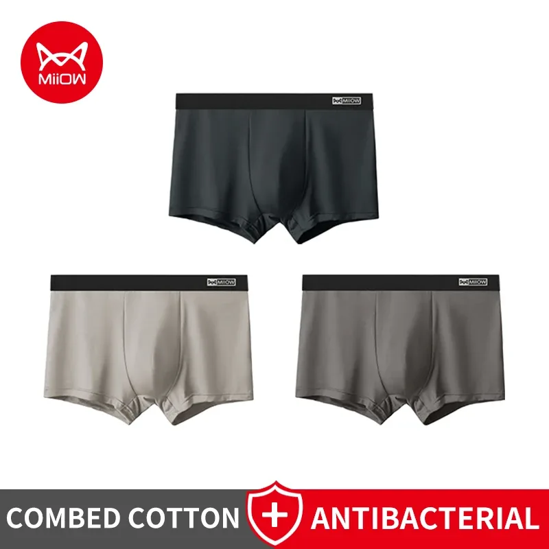 Miiow 3 pçs algodão roupa interior masculina antibacteriana virilha calcinha masculina respirável homem cuecas sólidas confortáveis cuecas boxer