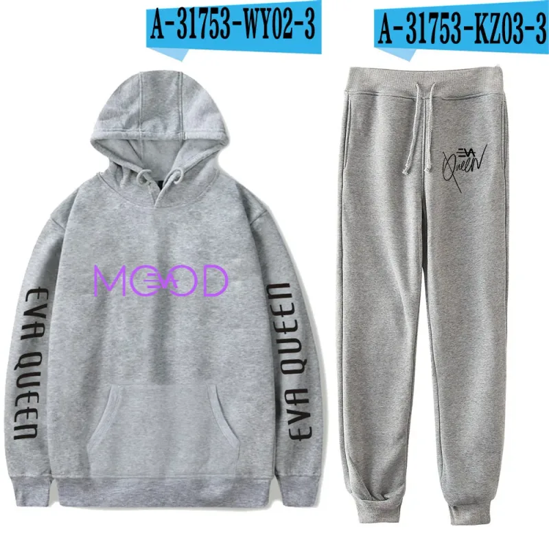 Hip Hop Bekväm Eva Queen Print Sweatshirt Träningsbyxor Kostym Huvtröjor+ Byxor Kostym Pojkar/Flickor 2-delat set Kläder — image 19