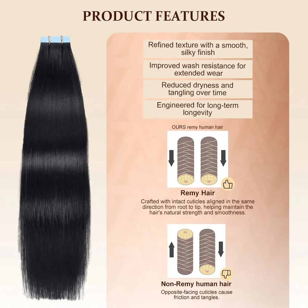 Fita reta em extensões de cabelo humano 16-26 polegadas 100% natural fita adesiva invisível real ins para mulher — image 2