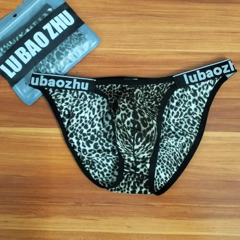 Men's Briefs Sexy Leopard Printed Underwear Thin Breathable Low Waist Ultra-Thin U Convex Pouch Lingerie Underpants Calzoncillos